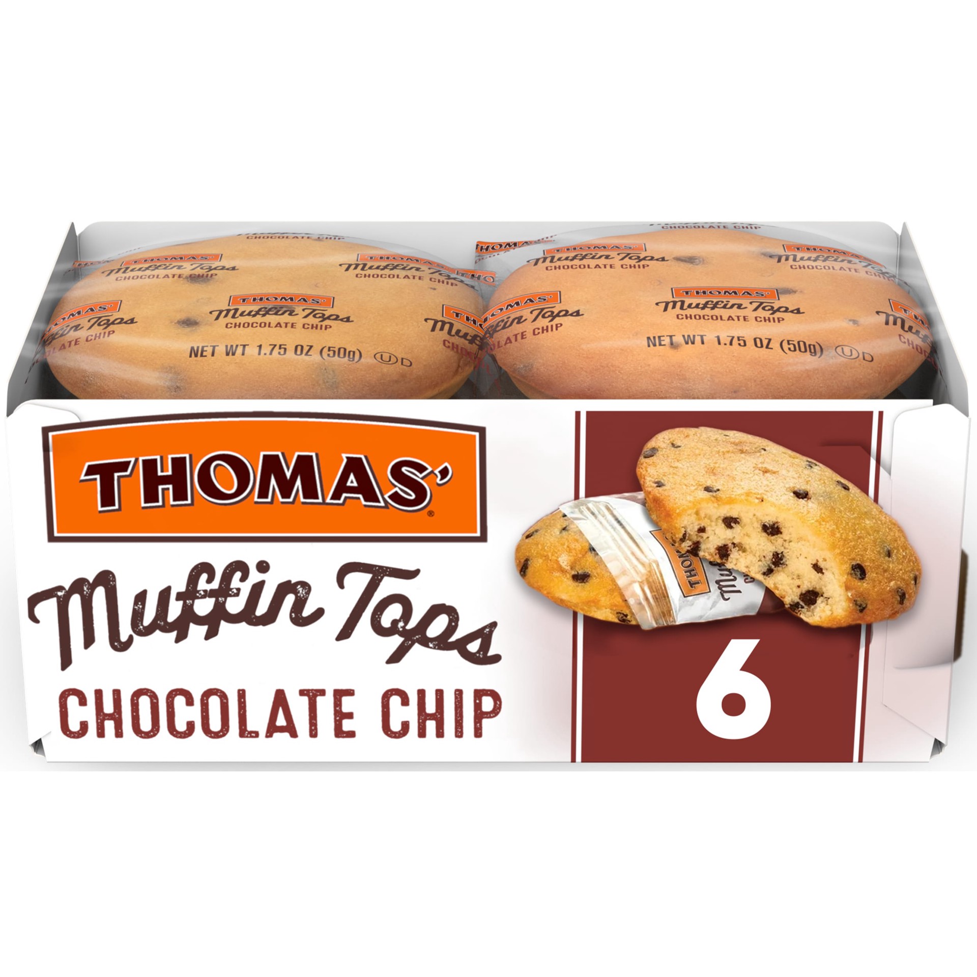 slide 1 of 7, Thomas' Chocolate Chip Muffin Tops, 6 packs, Chocolate Muffin Tops, 10.5 oz Box, 6 ct