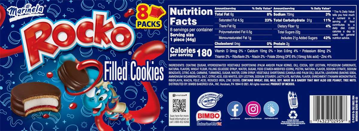 slide 4 of 7, Marinela Rocko Strawberry and Marshmallow Filled Cookies, 8 count, Cookies, 12.40 oz Box, 8 ct