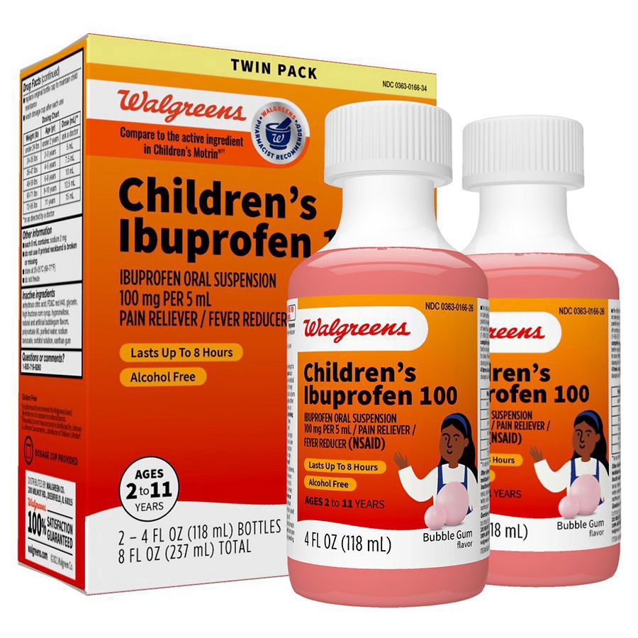 slide 4 of 5, Walgreens Children's Ibuprofen Oral Suspension 100 mg Bubble Gum, 2 ct 4 fl oz