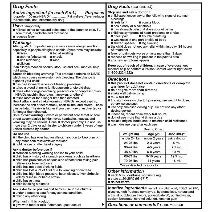 slide 3 of 5, Walgreens Children's Ibuprofen Oral Suspension 100 mg Bubble Gum, 2 ct 4 fl oz