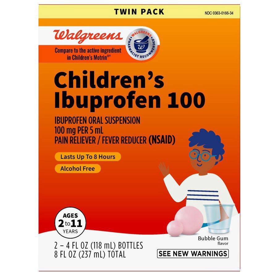 slide 1 of 5, Walgreens Children's Ibuprofen Oral Suspension 100 mg Bubble Gum, 2 ct 4 fl oz