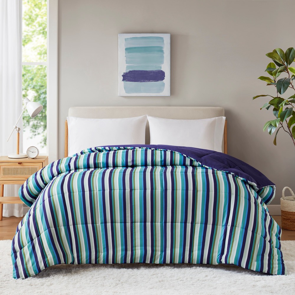 slide 2 of 3, Everyday Living Twin Reversable Down Alternative Comforter - Multi Stripe, Twin Size