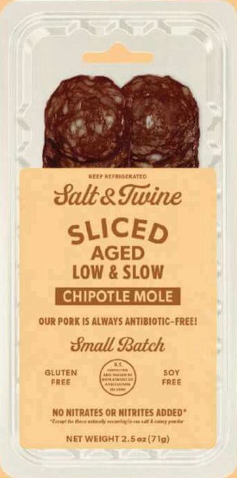 slide 1 of 1, Salt & Twine Sliced Chipotle Mole Salami 2.5 oz, 2.5 oz
