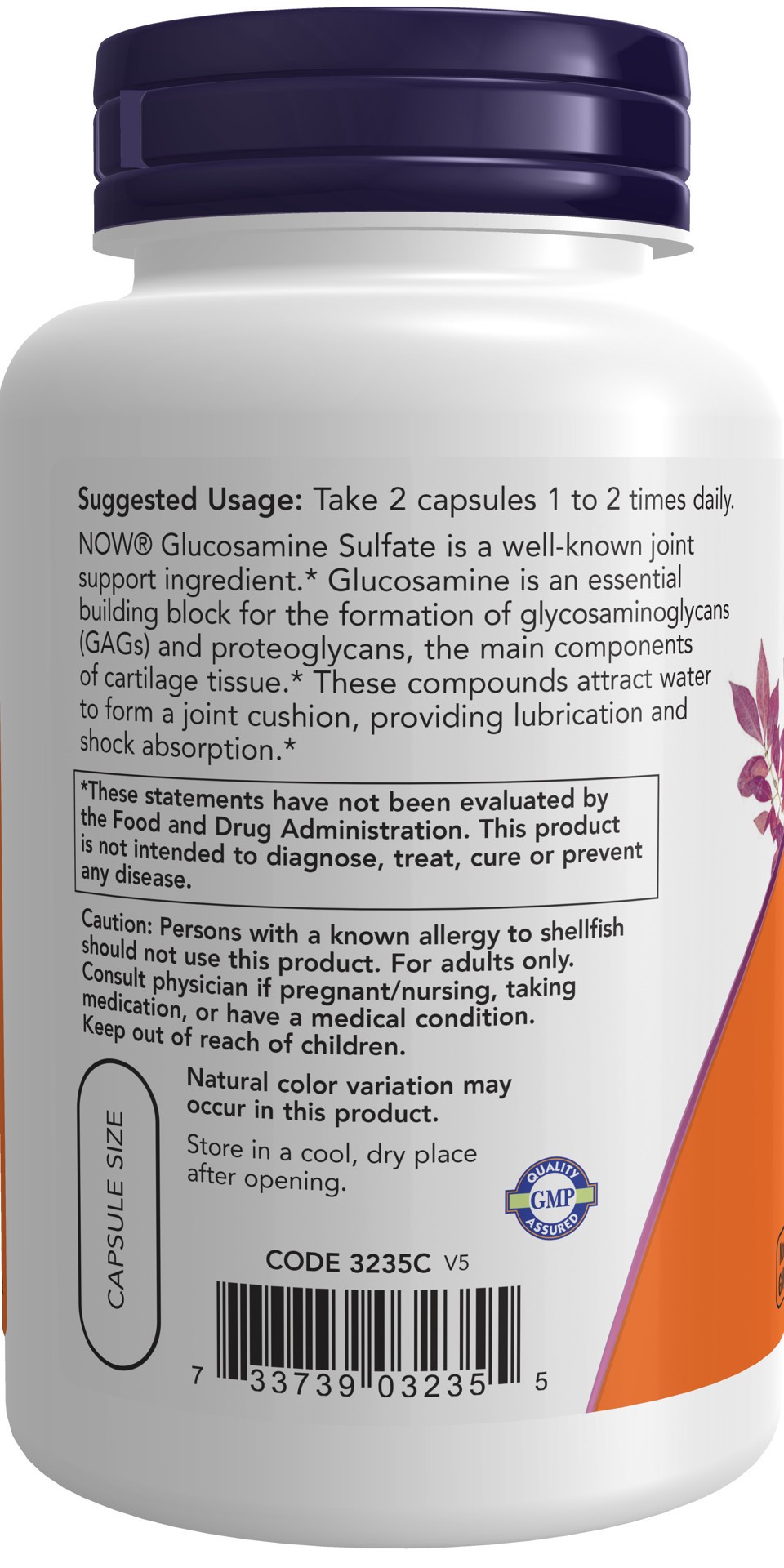 slide 3 of 4, NOW Glucosamine Sulfate 750 mg - 120 Veg Capsules, 120 ct