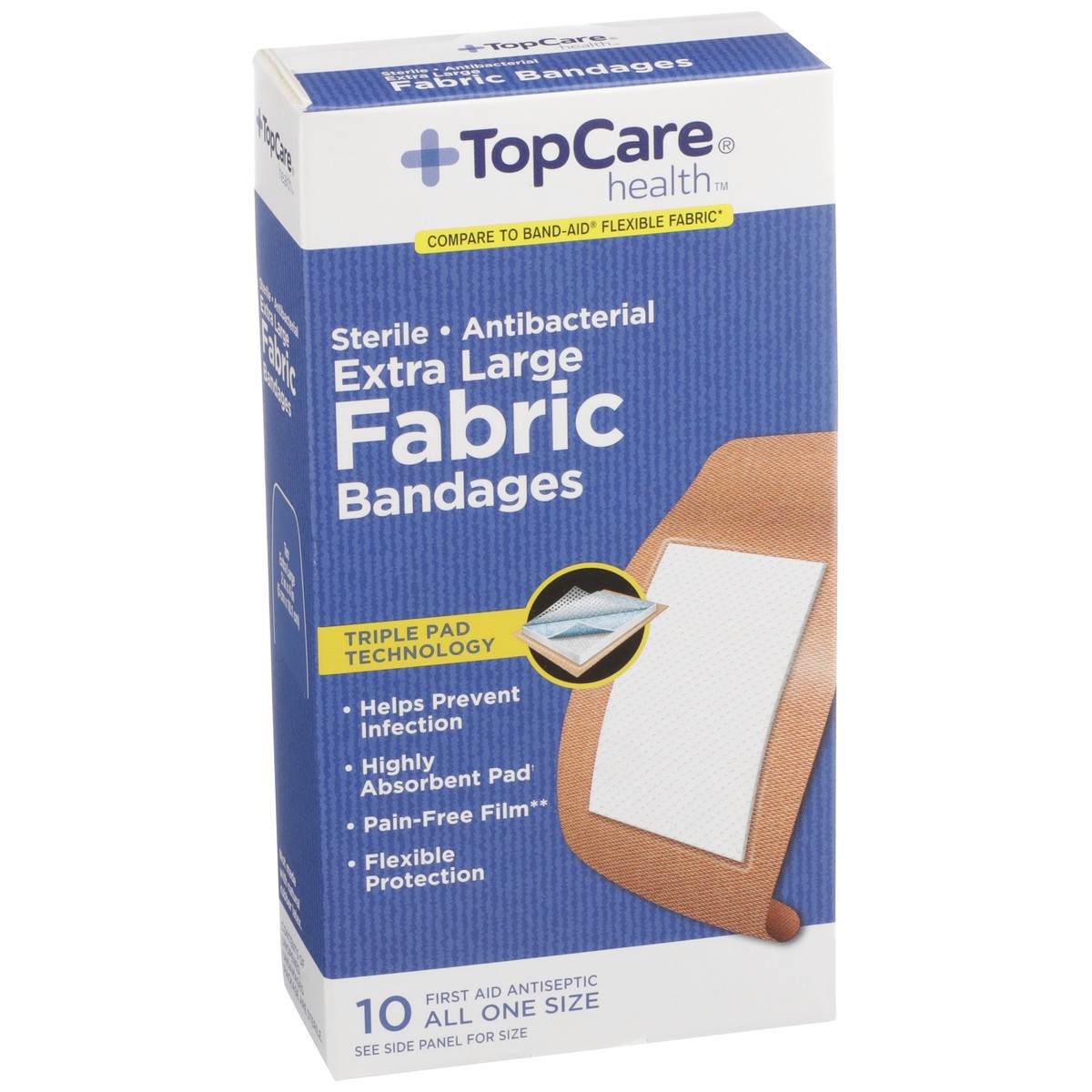 slide 7 of 8, TopCare Extra Large Fabric Bandages All One Size Flexible Protection, 10 ct