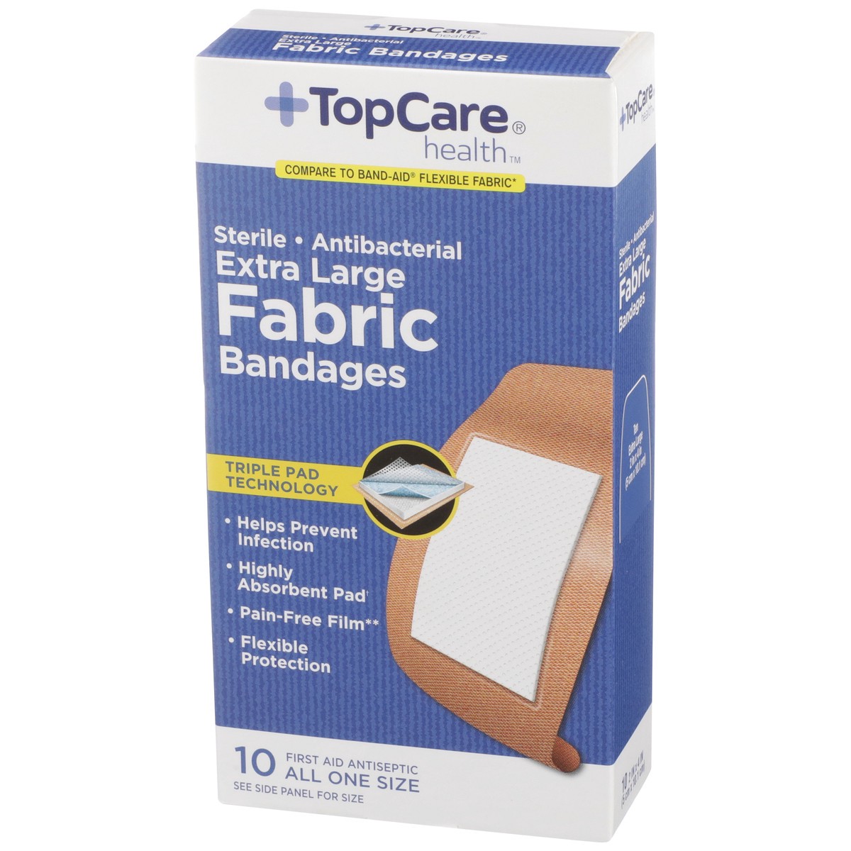 slide 2 of 8, TopCare Extra Large Fabric Bandages All One Size Flexible Protection, 10 ct