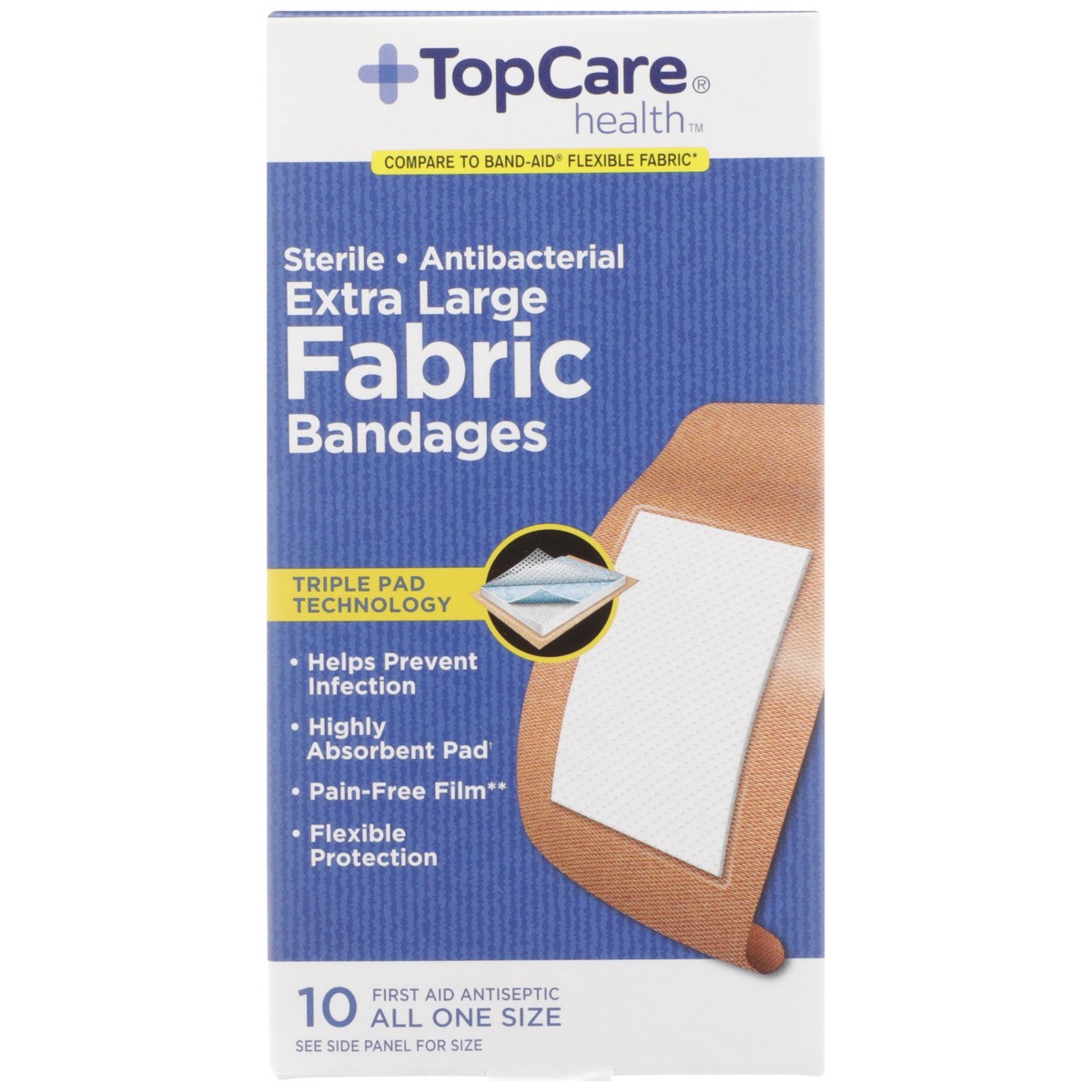 slide 8 of 8, TopCare Extra Large Fabric Bandages All One Size Flexible Protection, 10 ct