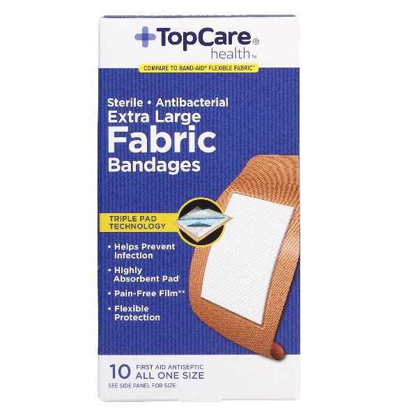 slide 1 of 8, TopCare Extra Large Fabric Bandages All One Size Flexible Protection, 10 ct