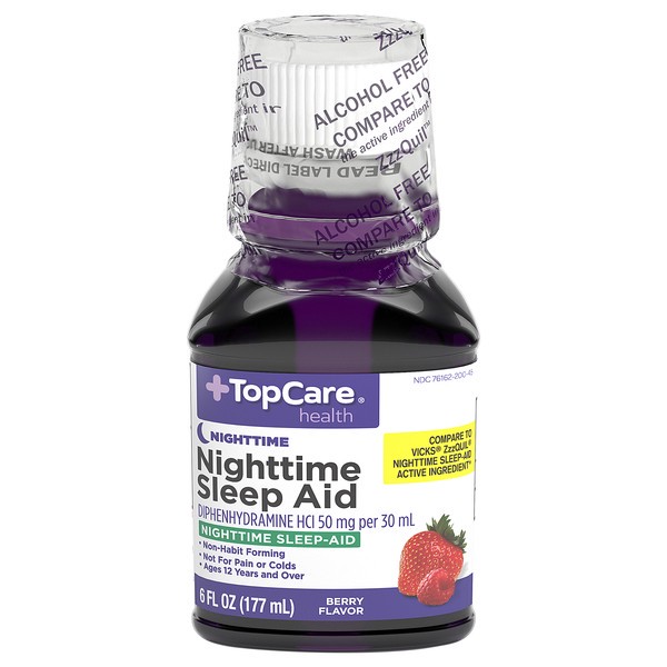 slide 1 of 6, TopCare Health 50 mg Berry Flavor Nighttime Sleep Aid 6 fl oz, 6 fl oz
