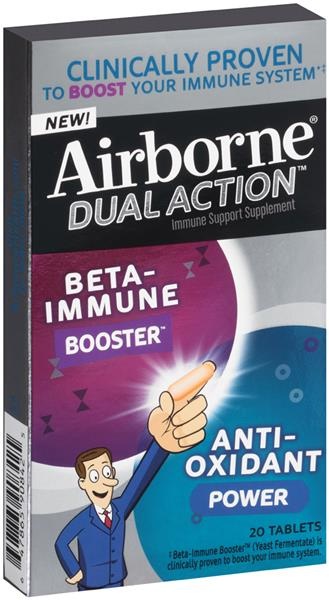 slide 1 of 1, Airborne Dual Action Beta Immune Booster & Anti-Oxidant Immune Support Supplement, Tablets, 20 ct
