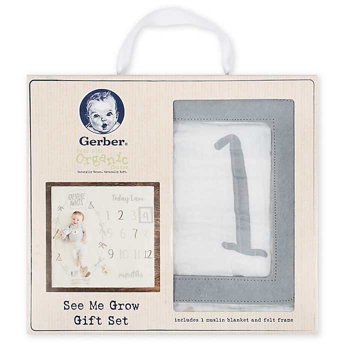 slide 2 of 7, Gerber Adventure Awaits'' Organic Cotton Milestone Blanket - White/Grey'', 1 ct