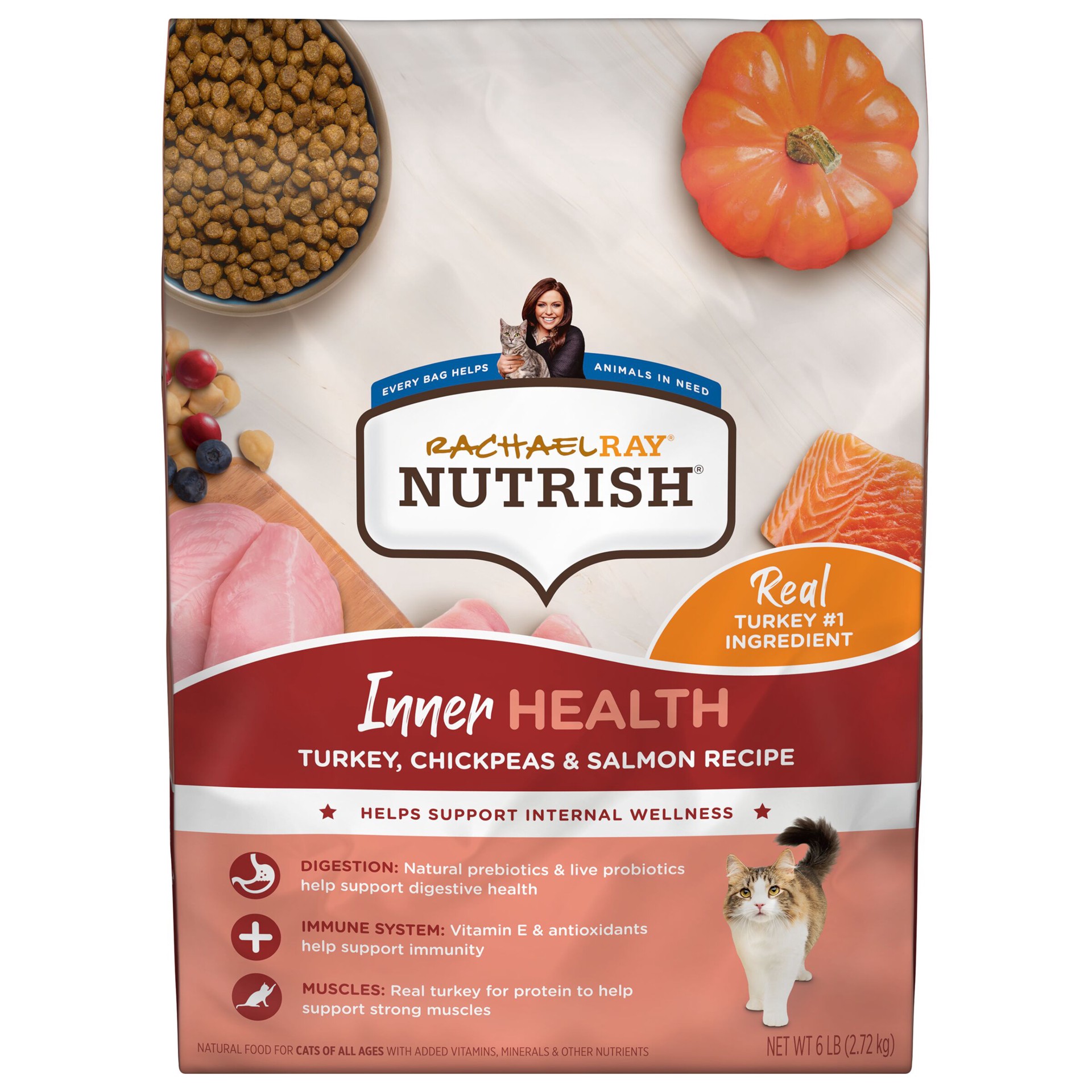 slide 1 of 9, Rachael Ray Nutrish Inner Health Turkey, Chickpeas & Salmon Recipe Dry Cat Food, 6 lb. Bag, 6 lb