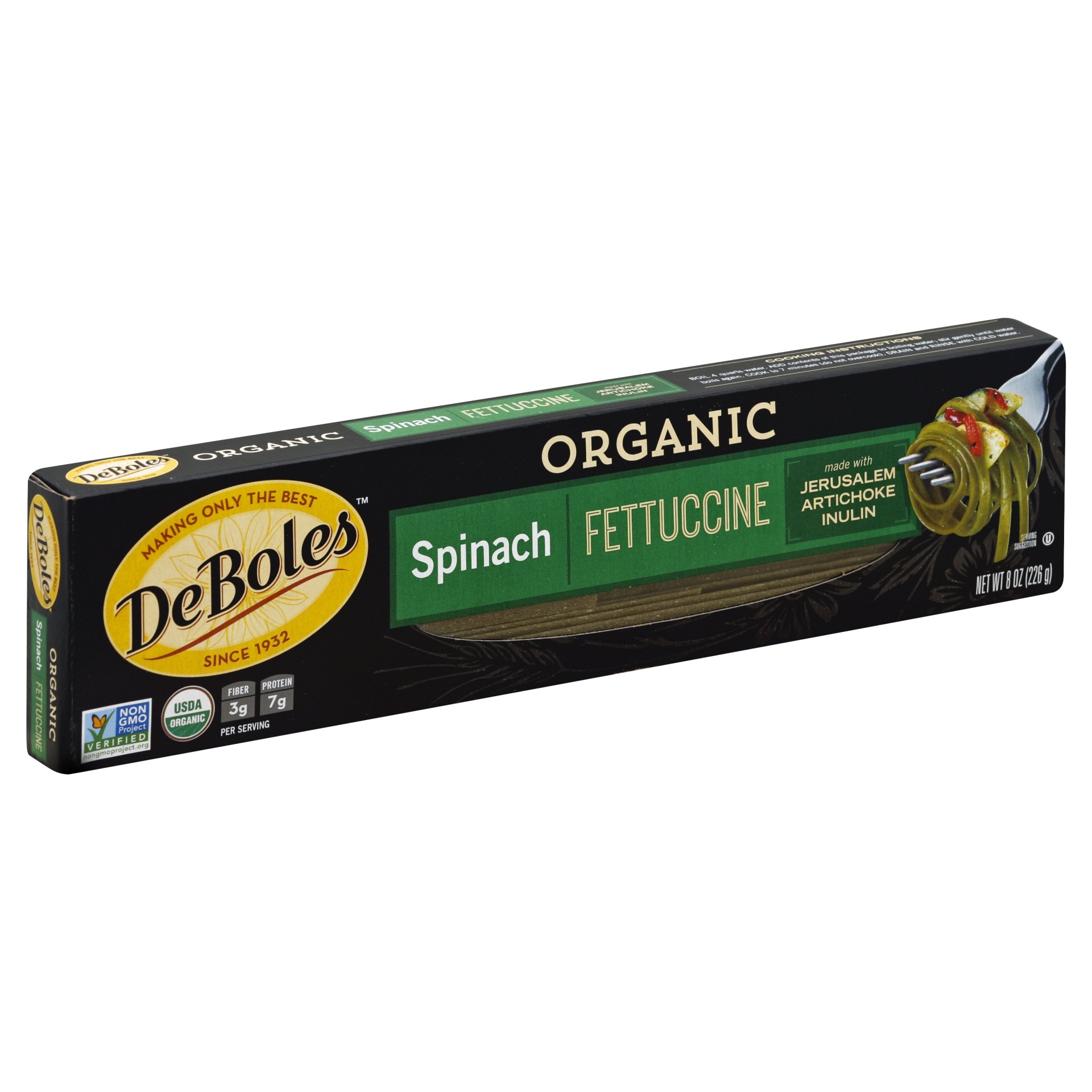 slide 1 of 1, DeBoles Organic Spinach Fettuccine Pasta, 8 oz