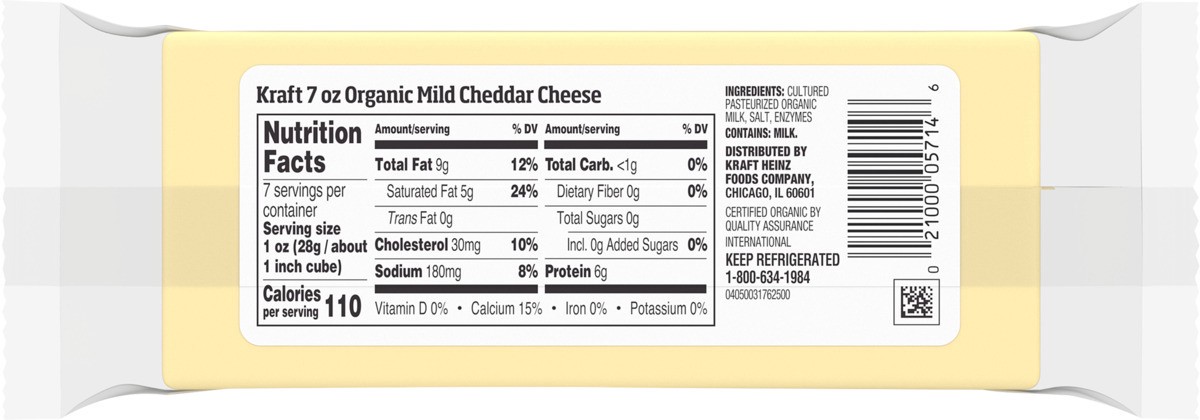 slide 3 of 11, Kraft Organic Mild Cheddar Cheese, 7 oz