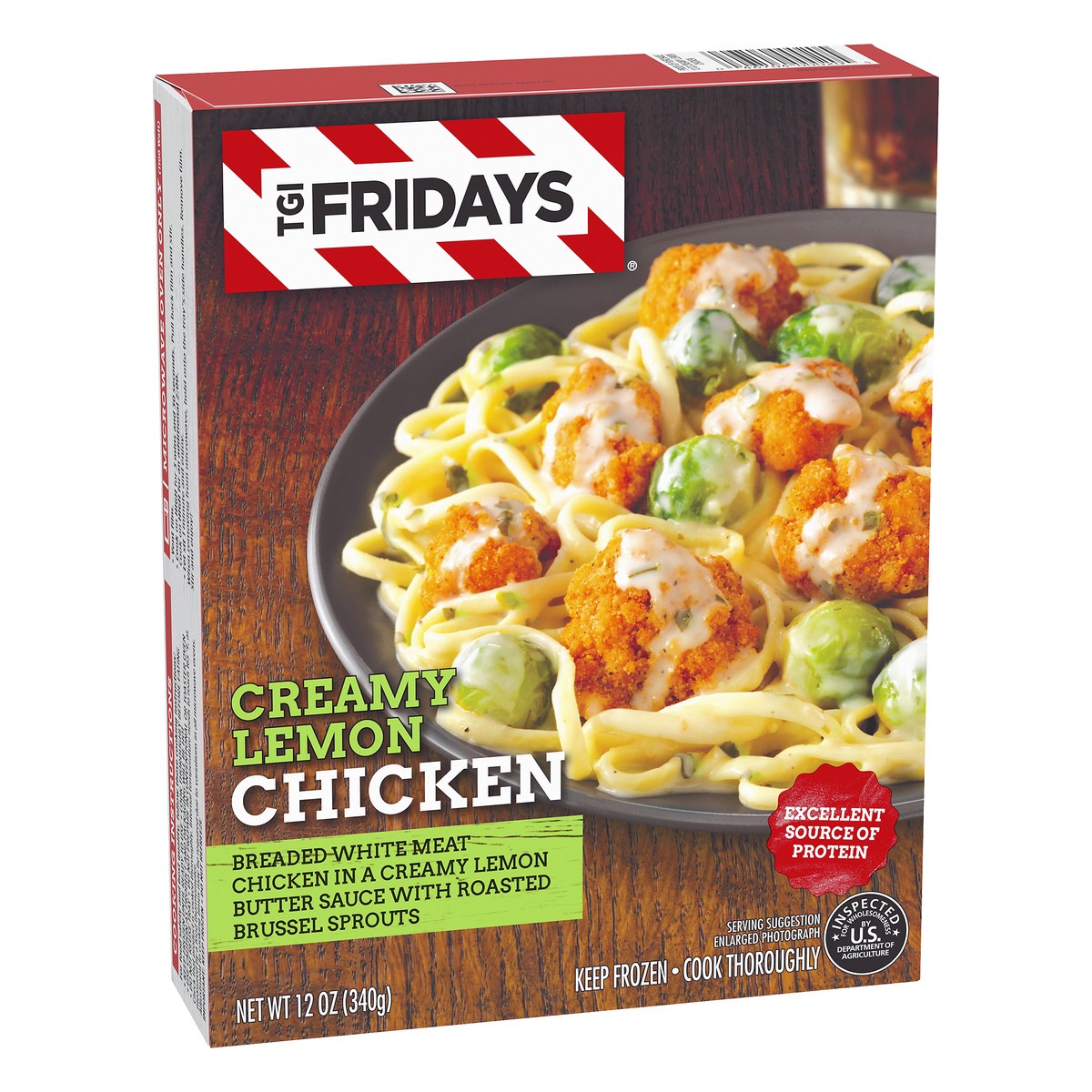 slide 2 of 10, T.G.I. Friday's Creamy Lemon Chicken with Creamy Lemon Butter Sauce & Roasted Brussel Sprouts Frozen Meal, 12 oz Box, 340 g