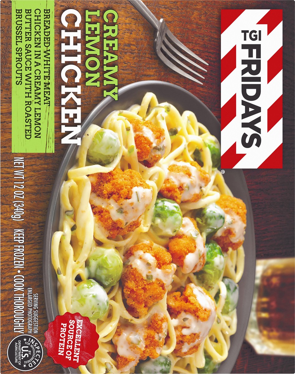 slide 10 of 10, T.G.I. Friday's Creamy Lemon Chicken with Creamy Lemon Butter Sauce & Roasted Brussel Sprouts Frozen Meal, 12 oz Box, 340 g