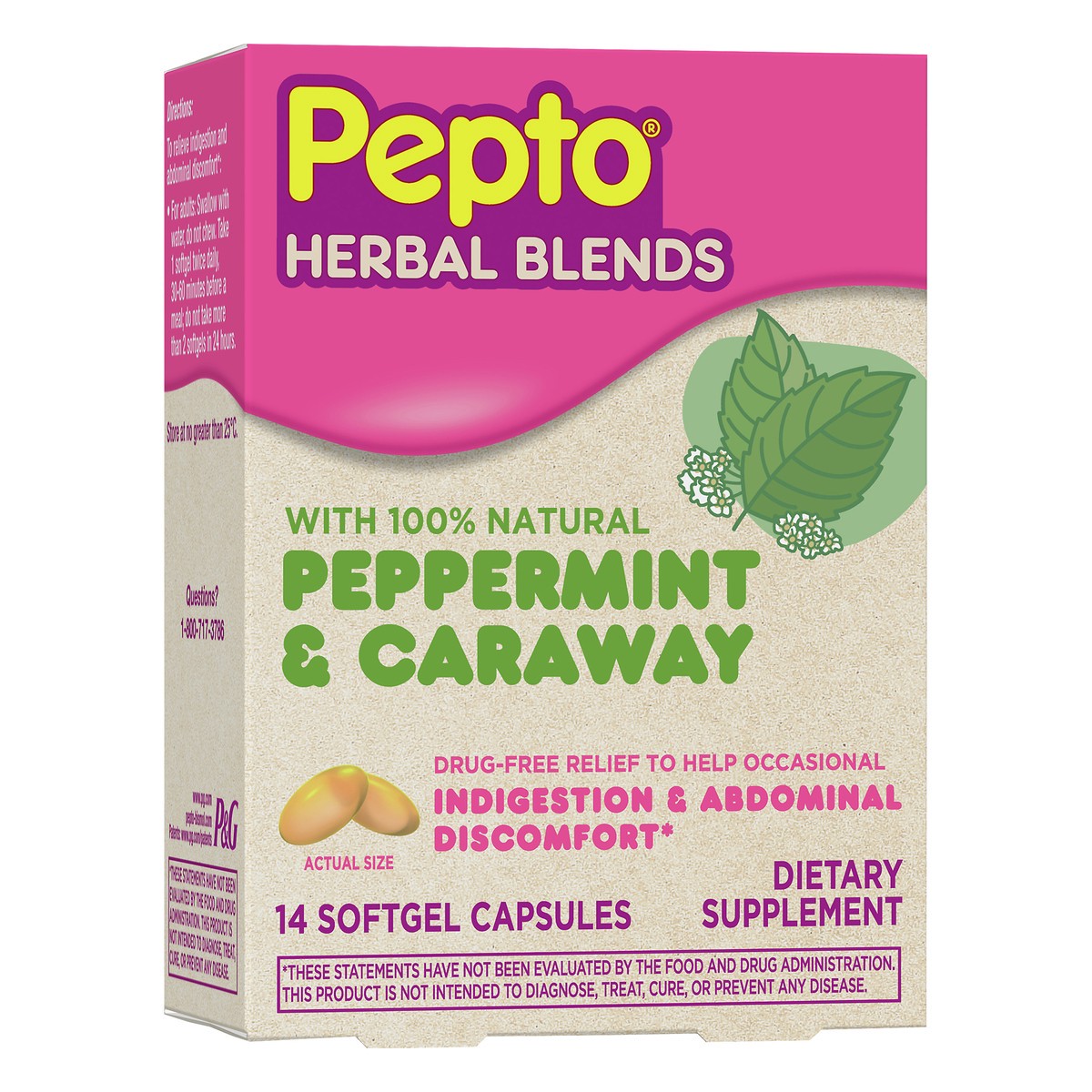 slide 2 of 7, Pepto-Bismol Herbal Blends Softgel Capsules Peppermint & Caraway 14 ea, 14 ct