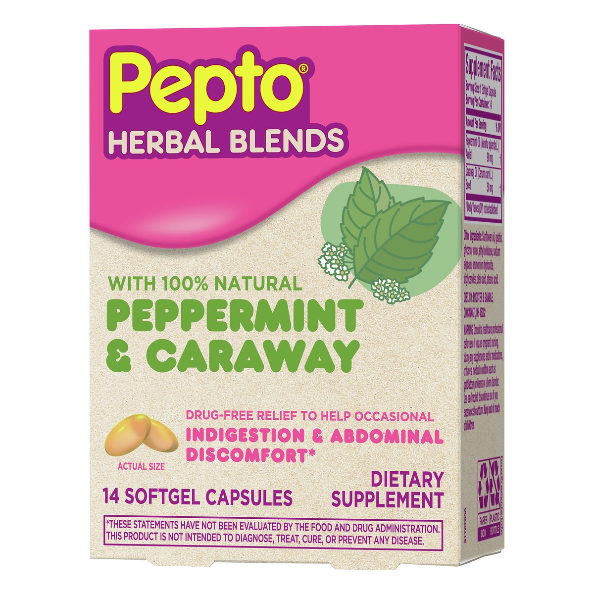 slide 3 of 7, Pepto-Bismol Herbal Blends Softgel Capsules Peppermint & Caraway 14 ea, 14 ct