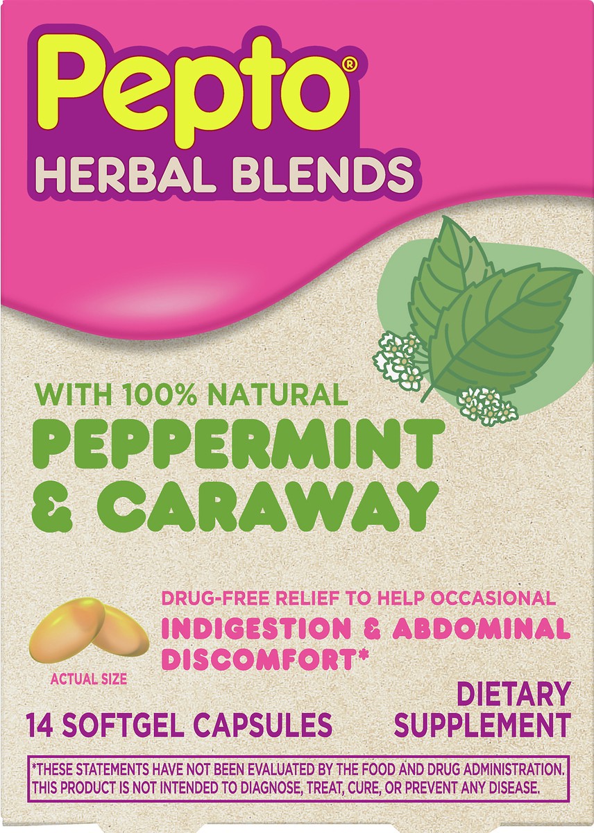 slide 5 of 7, Pepto-Bismol Herbal Blends Softgel Capsules Peppermint & Caraway 14 ea, 14 ct