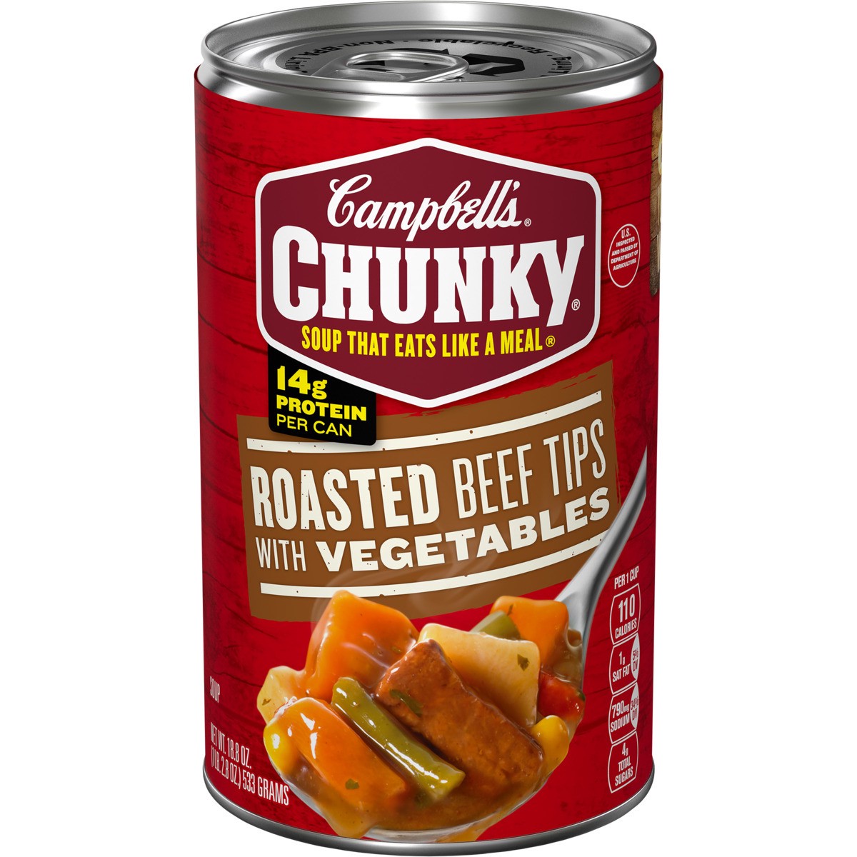 slide 1 of 5, Campbell's Campbell''s Chunky Soup, Roast Beef Tips With Vegetables Soup, 18.8 Oz Can, 18.8 oz