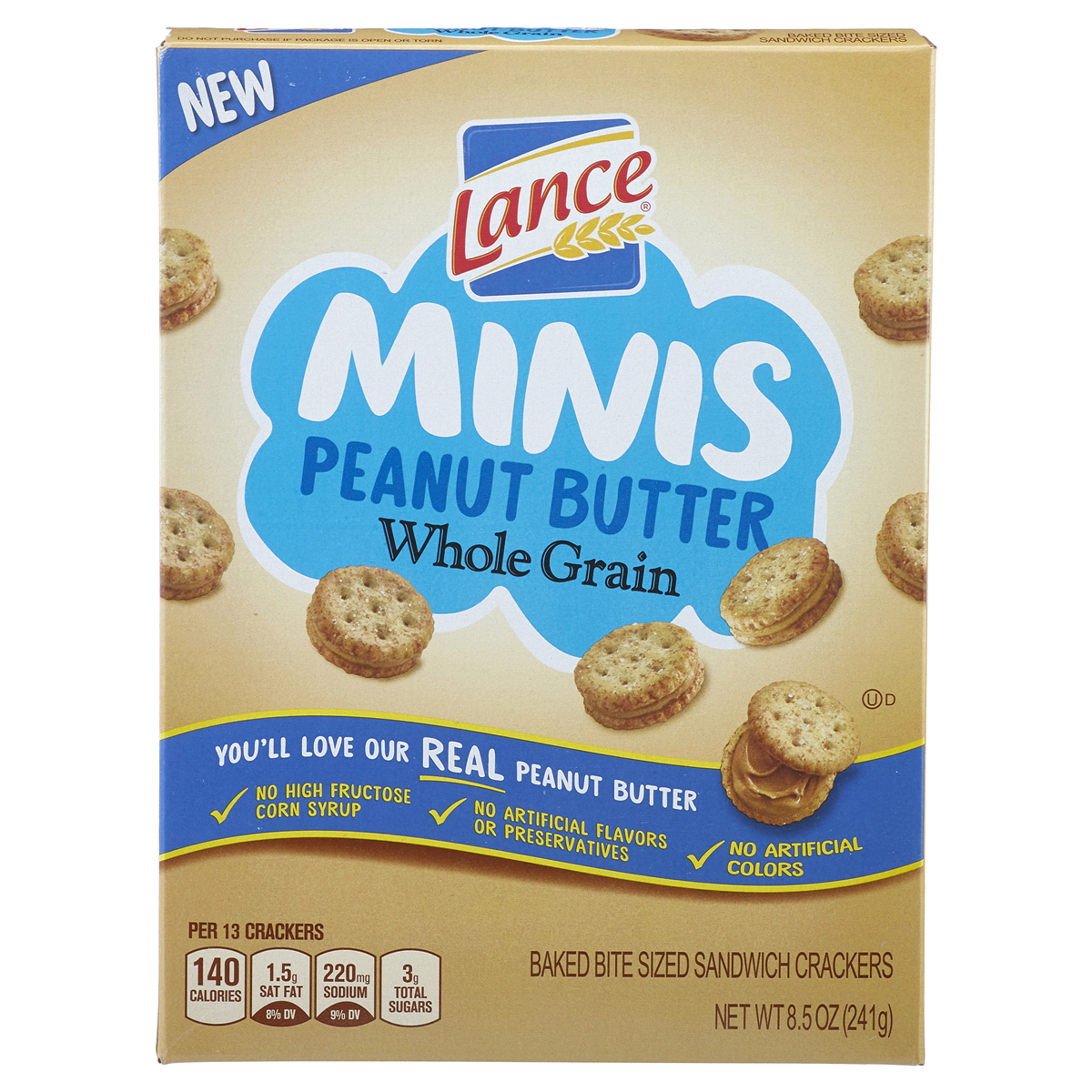 slide 1 of 1, Lance Mini Whole Grain Peanut Butter Sandwich Crackers, 8.5 oz