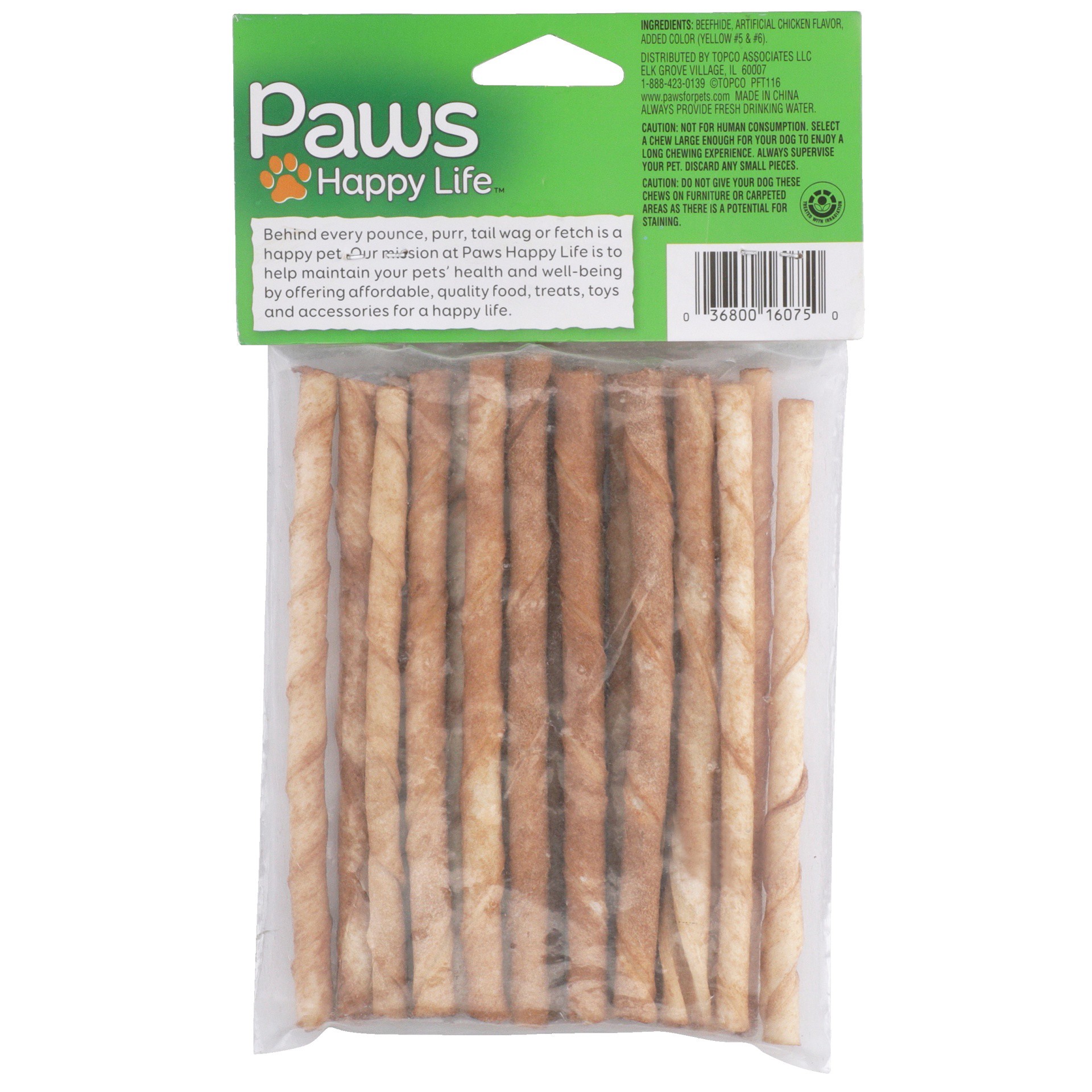 slide 2 of 6, Paws Happy Life Beefhide Twist Sticks - Chicken Flavor, 20 ct