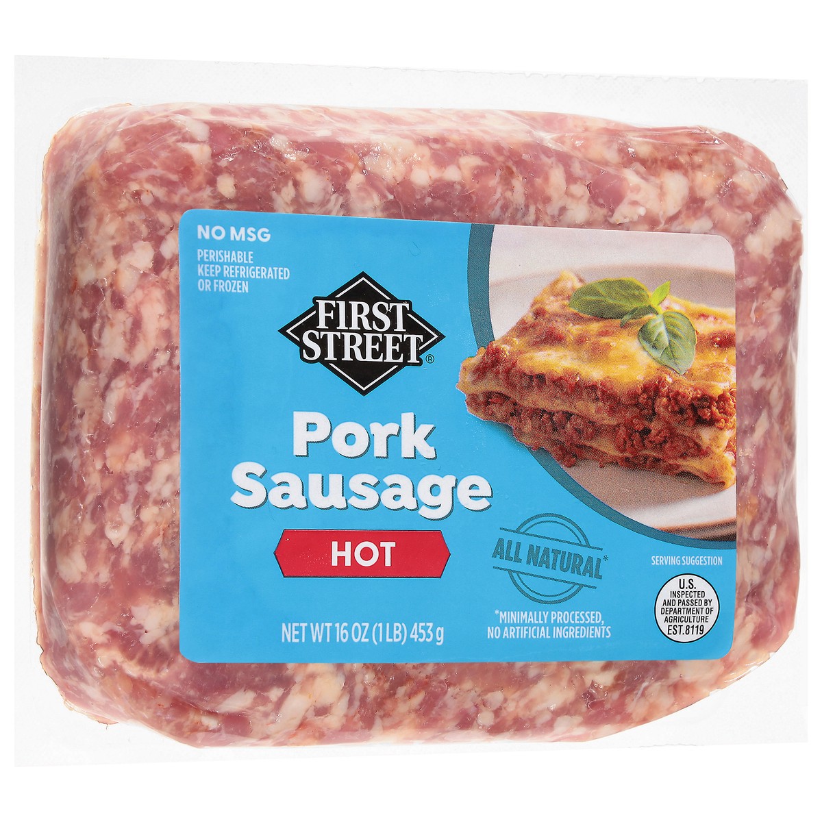 slide 3 of 4, First Street Fs Hot Sausage, 16 oz