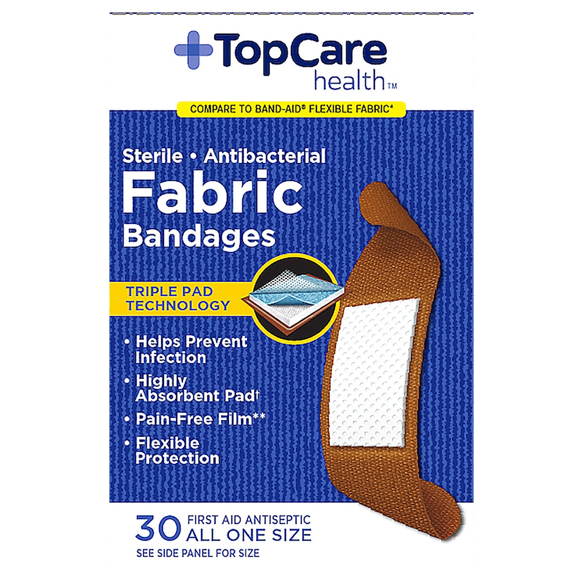 slide 3 of 3, TopCare Health One Size Fabric Bandages 30 ea, 30 ct