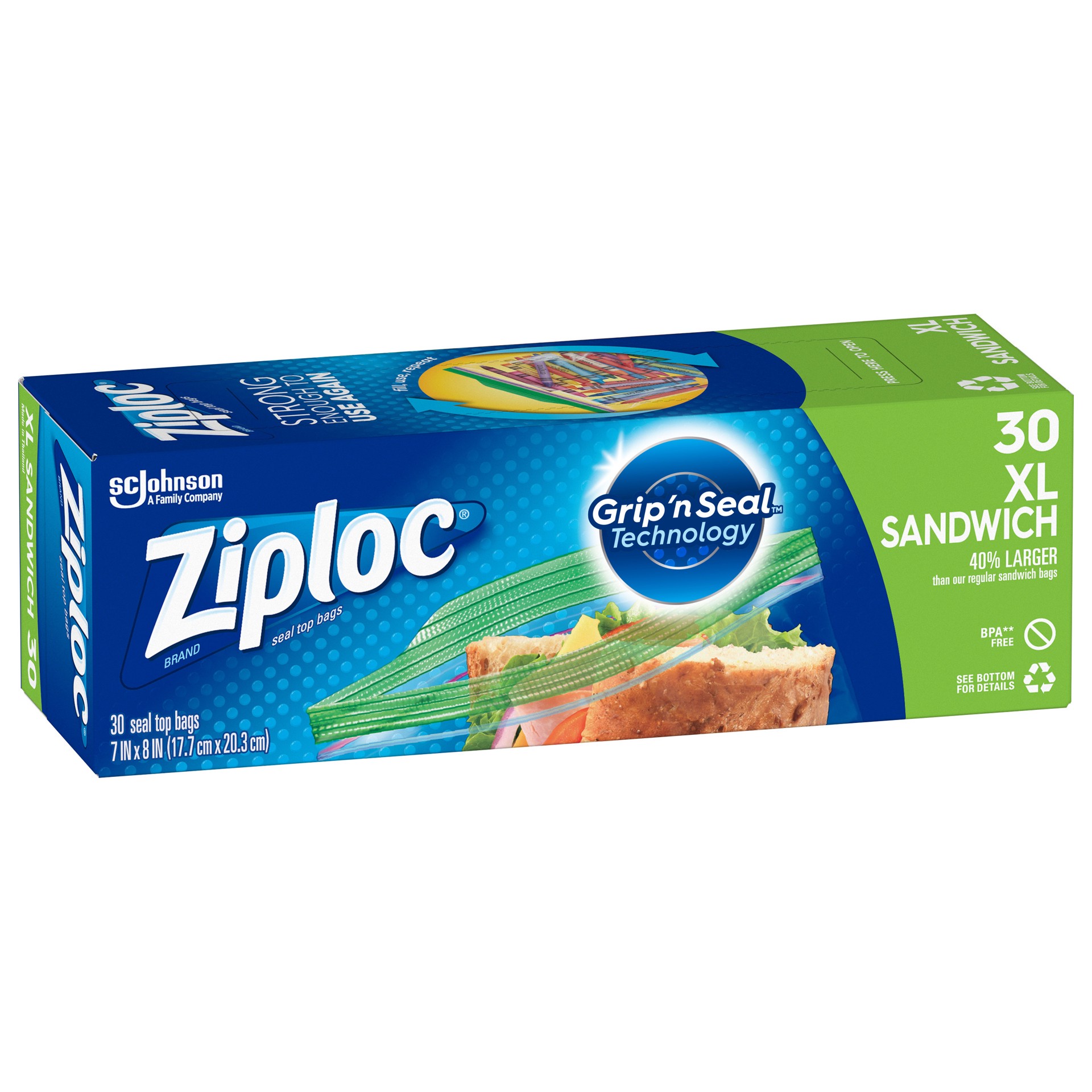 slide 3 of 4, Ziploc Brand Sandwich Bags with Grip 'n Seal Technology, 30 Count, 30 ct