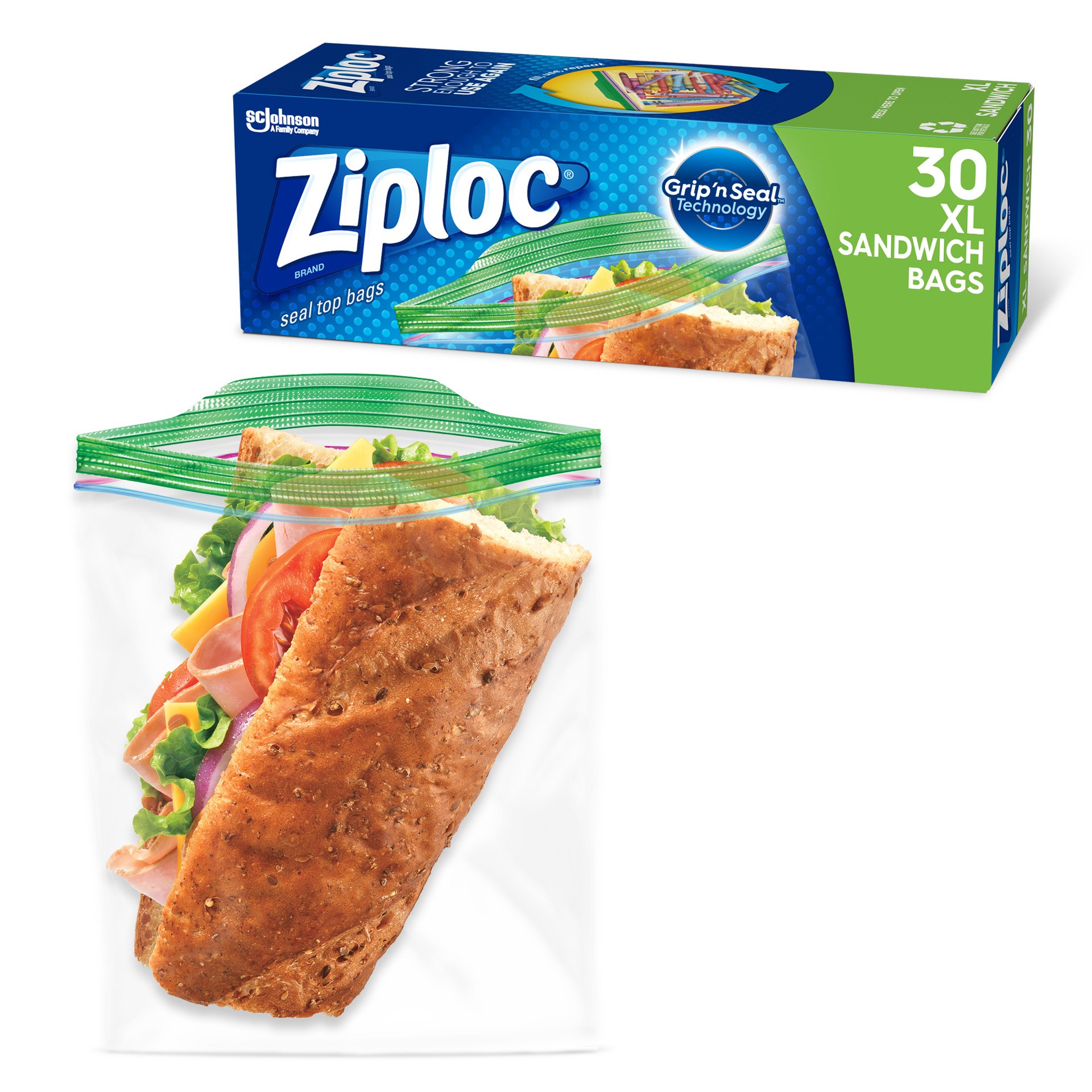 slide 2 of 4, Ziploc Brand Sandwich Bags with Grip 'n Seal Technology, 30 Count, 30 ct