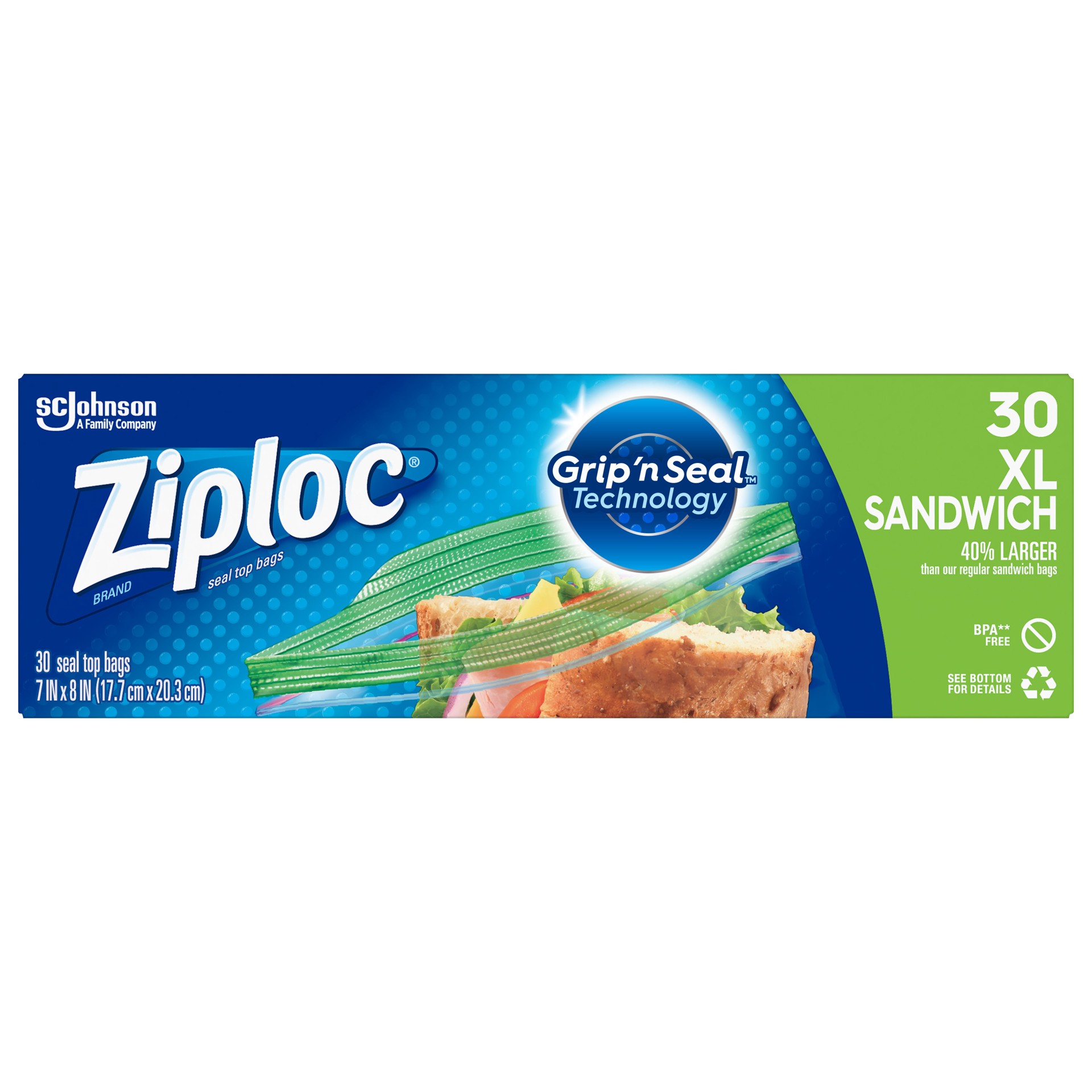 slide 1 of 4, Ziploc Brand Sandwich Bags with Grip 'n Seal Technology, 30 Count, 30 ct