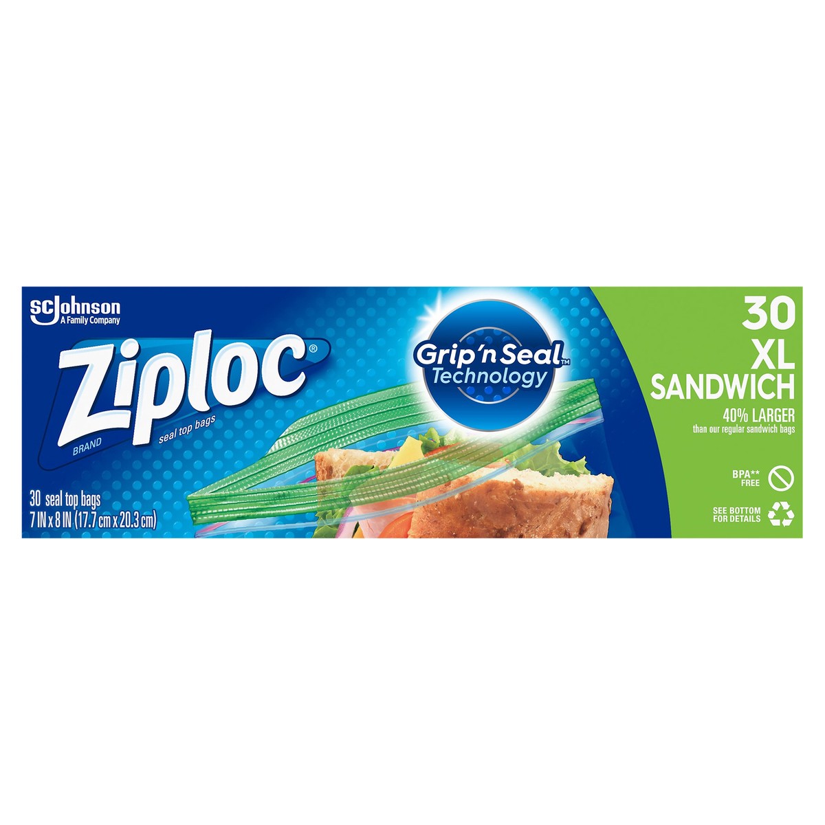 slide 1 of 4, Ziploc Brand Sandwich Bags with Grip 'n Seal Technology, 30 Count, 30 ct