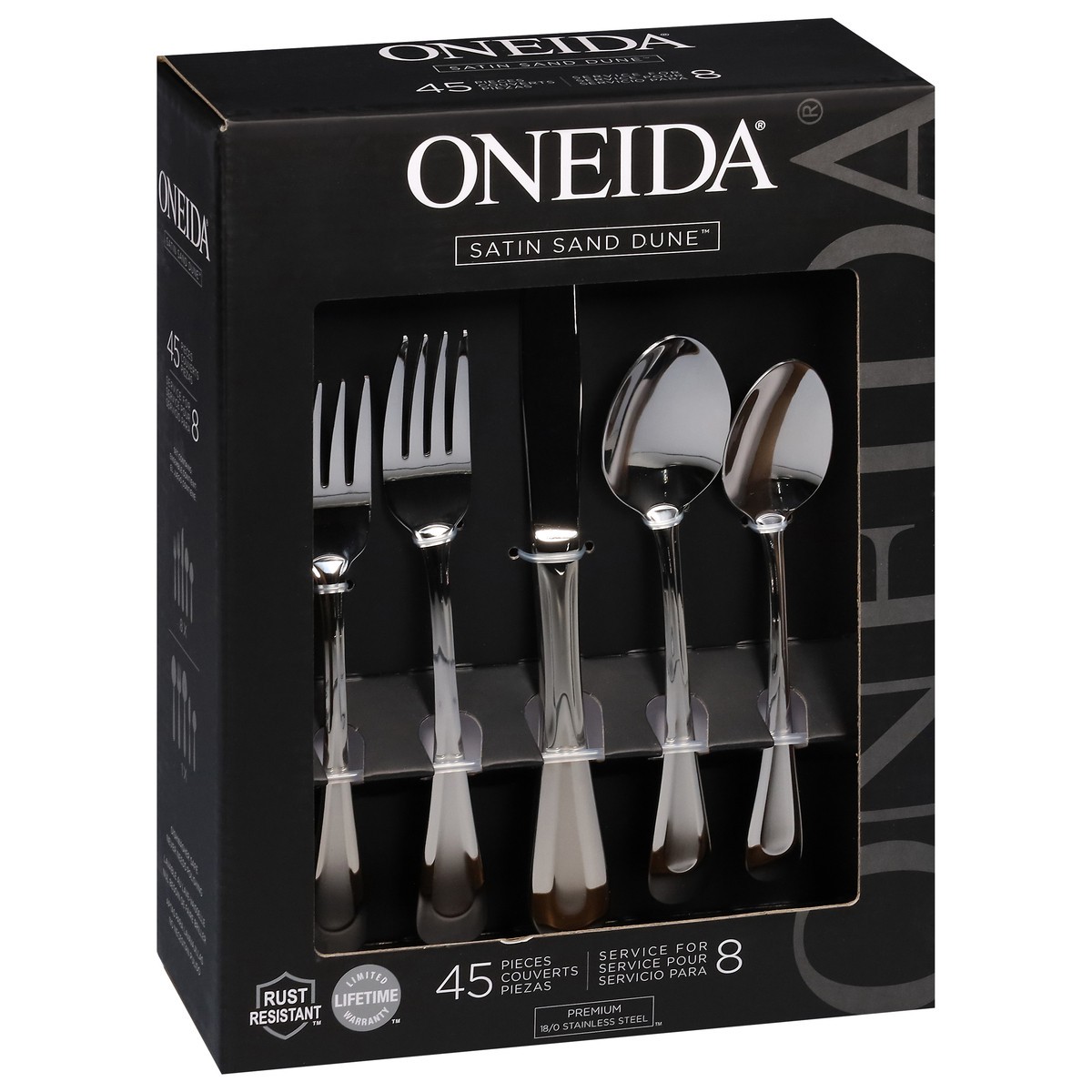 slide 7 of 11, Oneida Satin Sand Dune Premium Service for 8 Flatware 45 ea, 45 ct