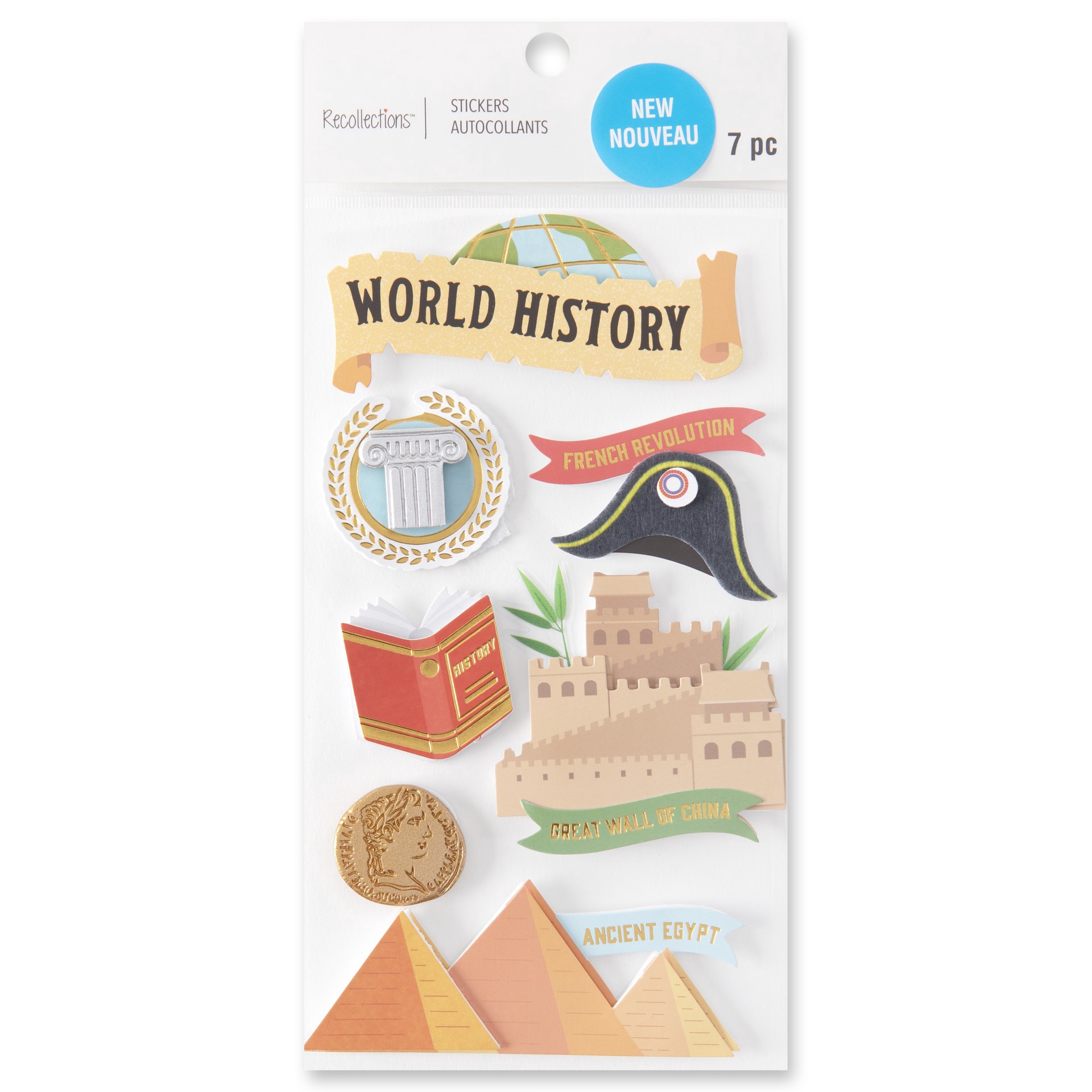 slide 2 of 4, World History Dimensional Stickers By Recollections, 4 in x 8.5 in