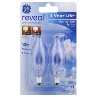 slide 1 of 1, General Electric Reveal Light Bulbs Clear Multi-Use 40 Watts, 2 ct