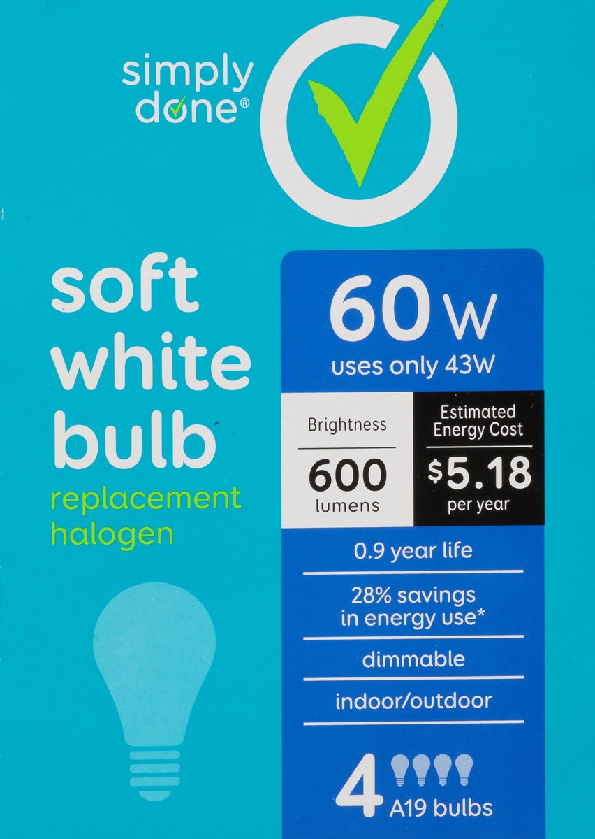 slide 1 of 9, Simply Done 60 Watts Soft White Halogen Replacement Light Bulbs 4 ea, 4 ct