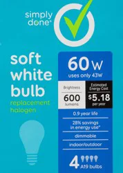 Simply Done 60 Watts Soft White Halogen Replacement Light Bulbs - 4 ea