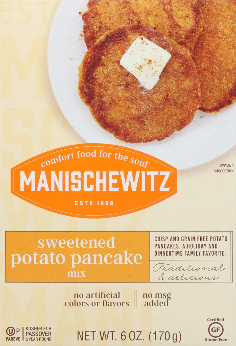 slide 3 of 9, Manischewitz Sweetened Potato Pancake Mix 6 oz, 6 oz