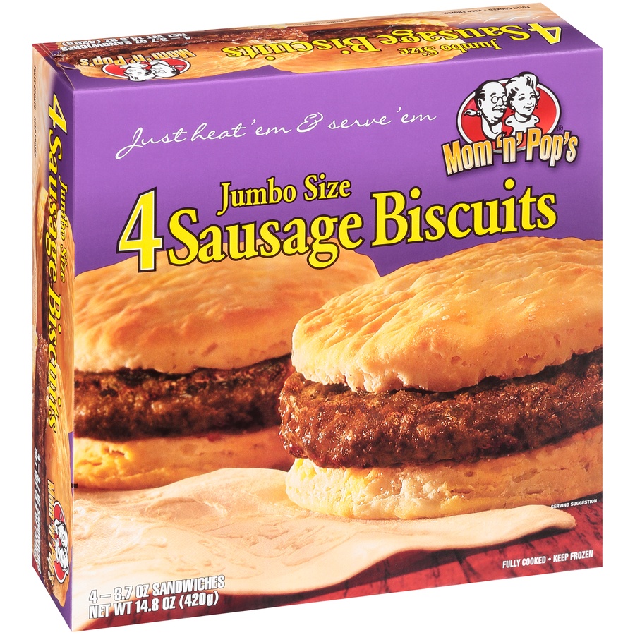 slide 2 of 8, Mom 'n' Pop's Jumbo Size Sausage Biscuits, 14.8 oz