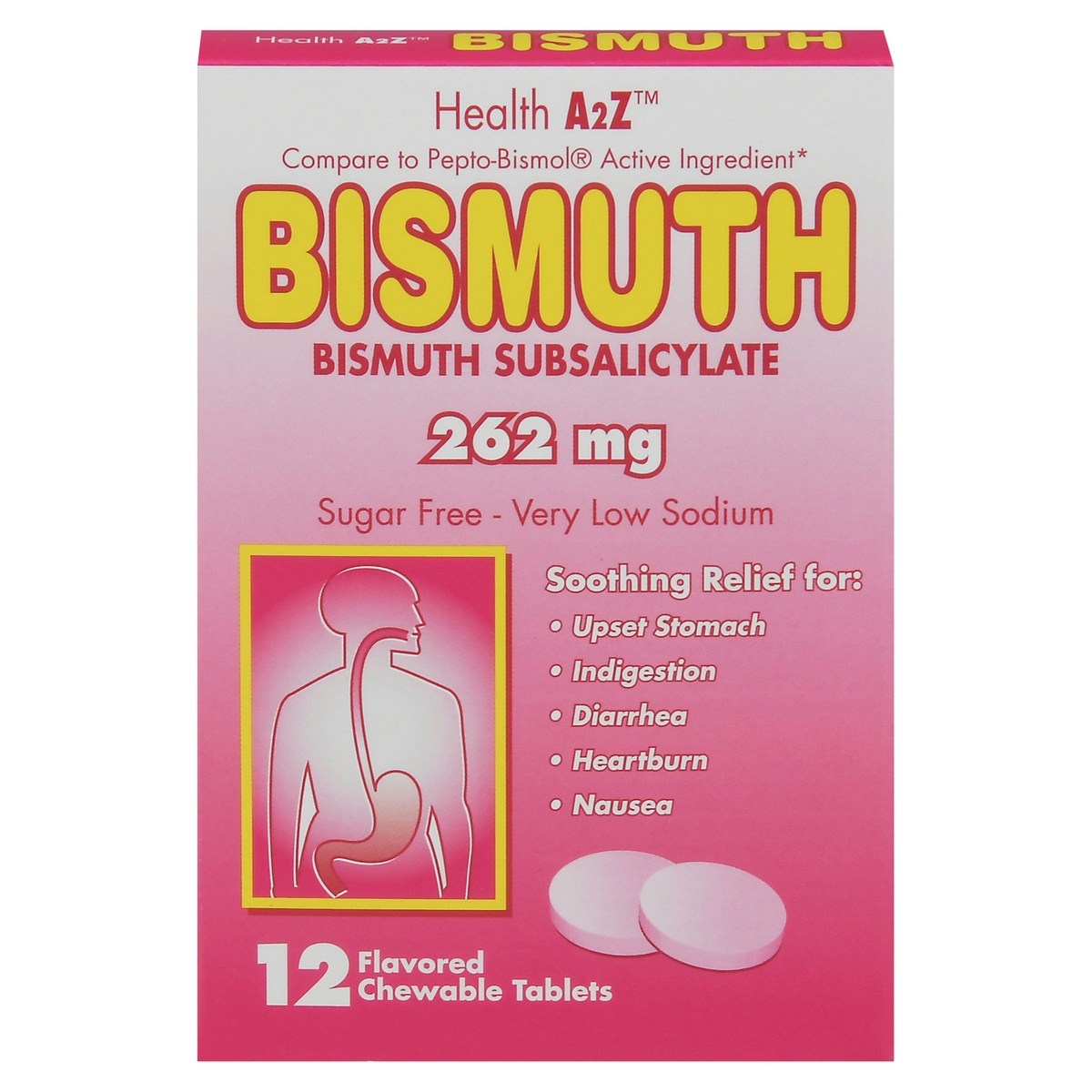 slide 1 of 1, Health A2Z Pink Bismuth Chewable Tablets, 12 ct