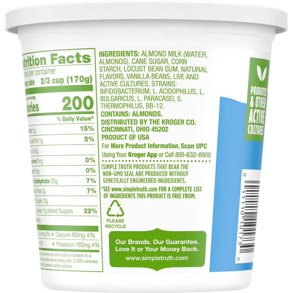 slide 3 of 5, Simple Truth Dairy-Free Vanilla Almond Milk Yogurt, 24 oz