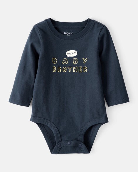 slide 1 of 2, Carter's Carters Baby Boy Sweetest Baby Brother Cotton Long-Sleeve Graphic Bodysuit - Navy Blue Navy 3M, 1 ct