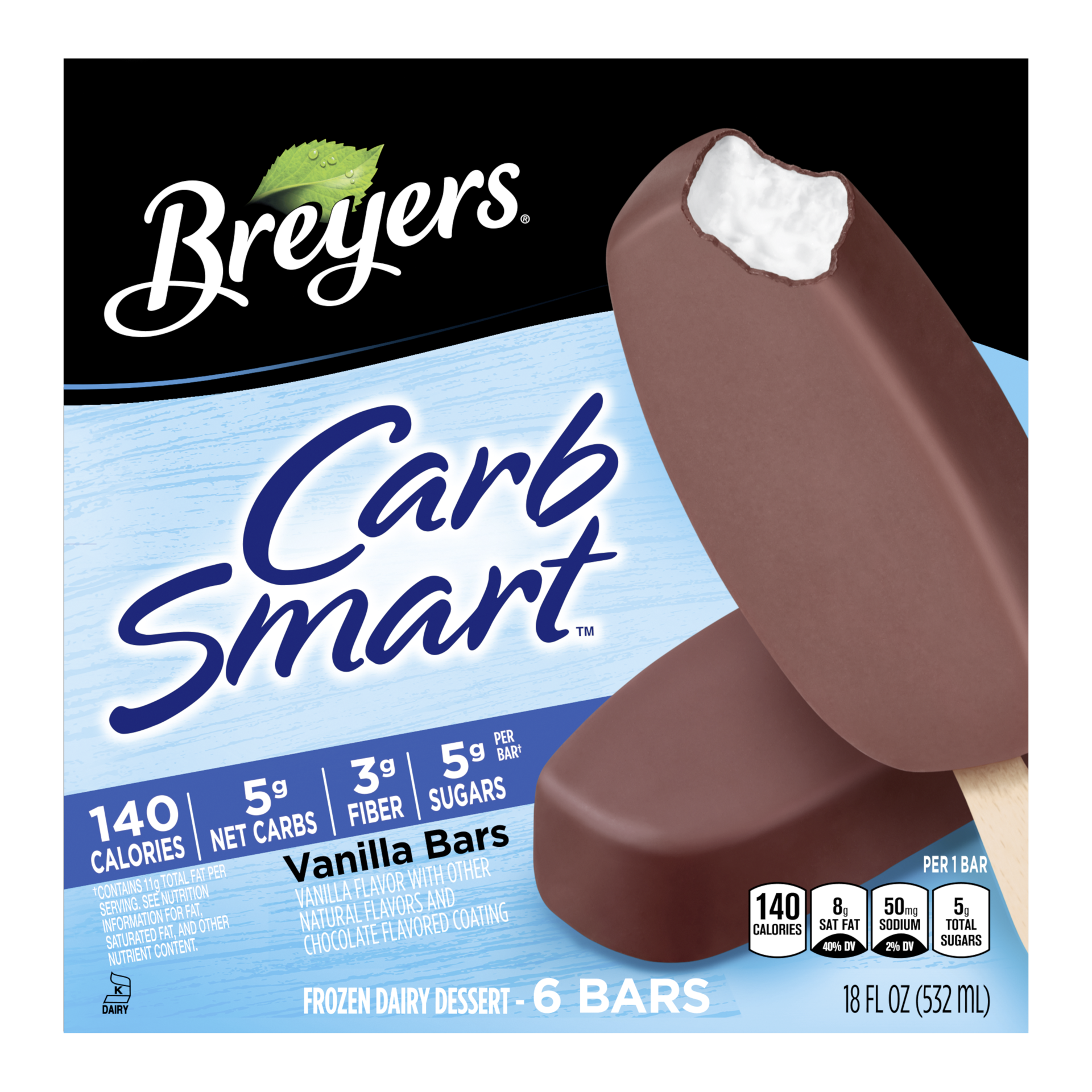 slide 4 of 4, Breyers CarbSmart™ Frozen Dairy Dessert Vanilla Bars, 6 ct, 6 ct