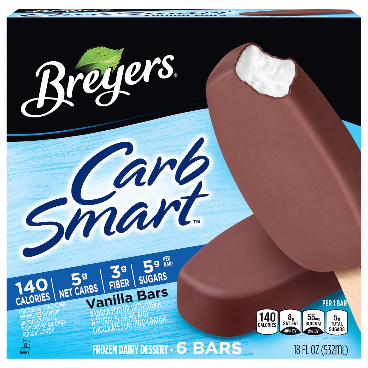 slide 1 of 4, Breyers CarbSmart™ Frozen Dairy Dessert Vanilla Bars, 6 ct, 6 ct