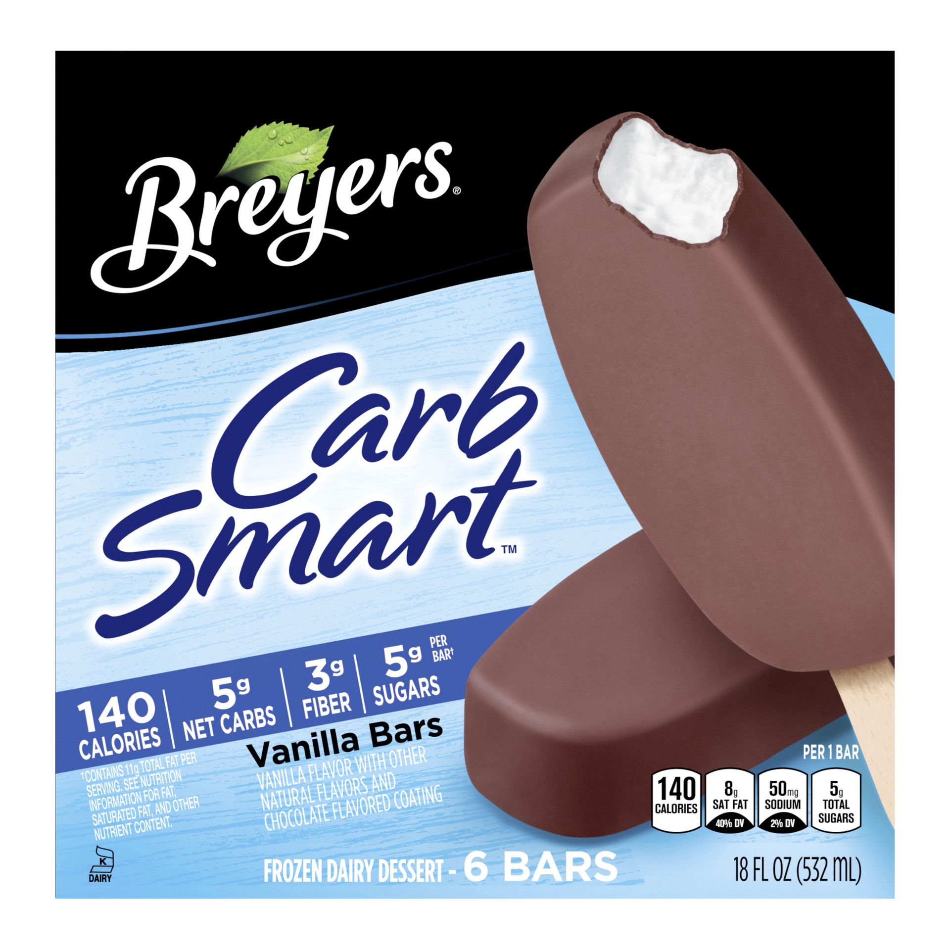 slide 1 of 4, Breyers CarbSmart Frozen Dairy Dessert Vanilla Bars, 6 ct, 6 ct