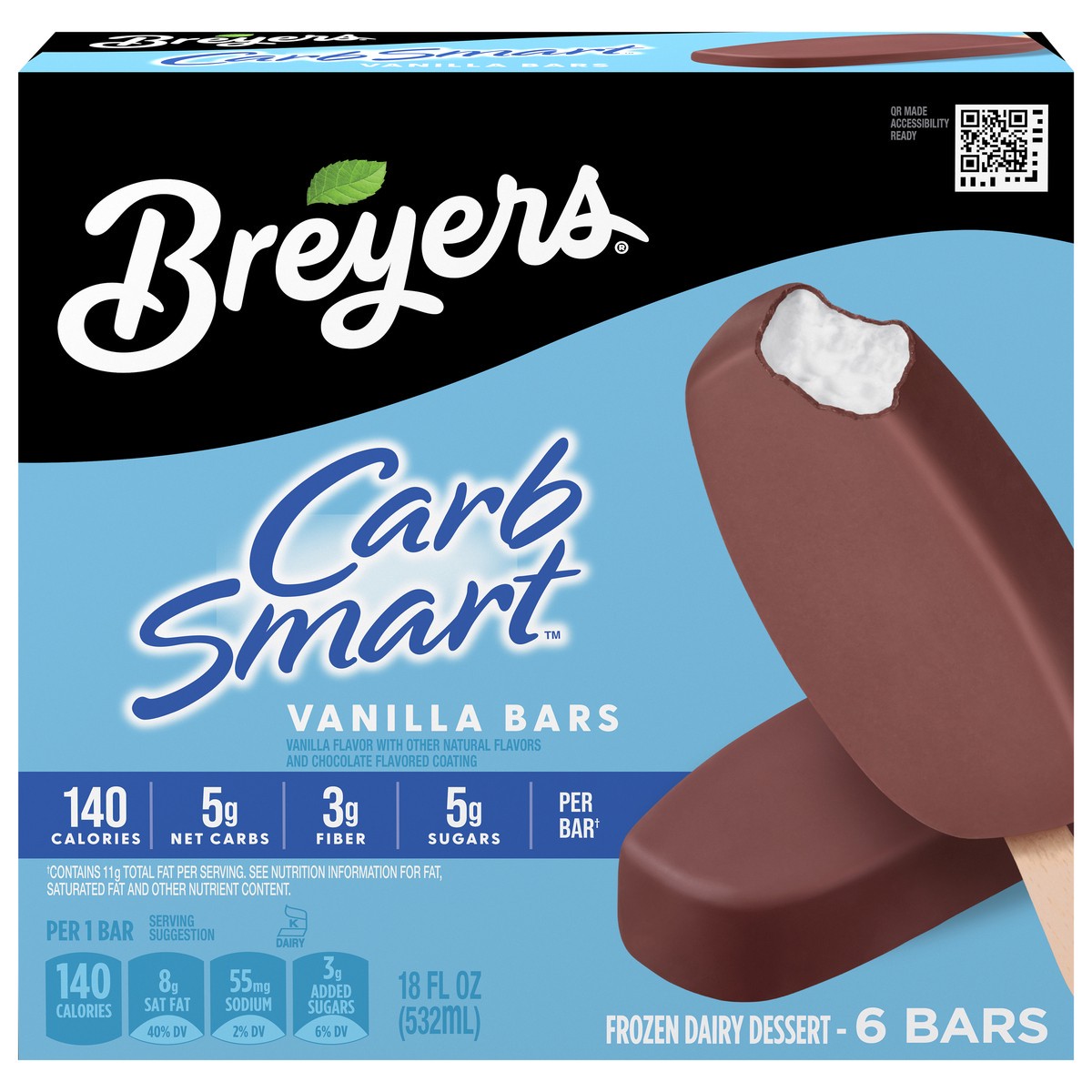 slide 1 of 4, Breyers CarbSmart Vanilla Bars Frozen Dairy Dessert, 6 ct