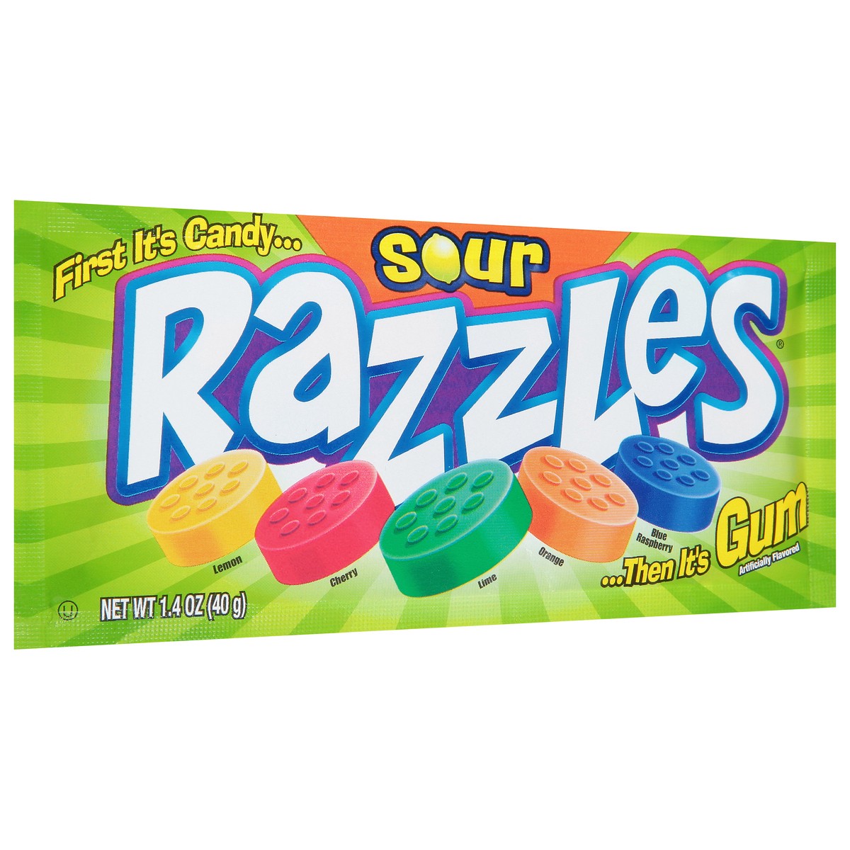 slide 2 of 9, Razzles Sour Candy/Gum, 1.4 oz