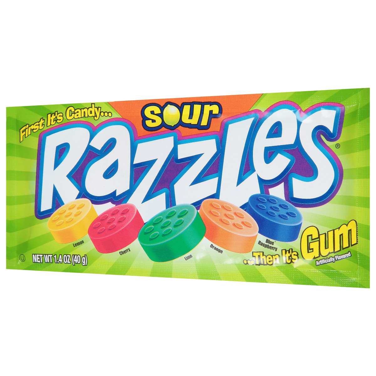 slide 3 of 9, Razzles Sour Candy/Gum, 1.4 oz