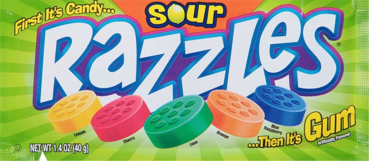 slide 6 of 9, Razzles Sour Candy/Gum, 1.4 oz