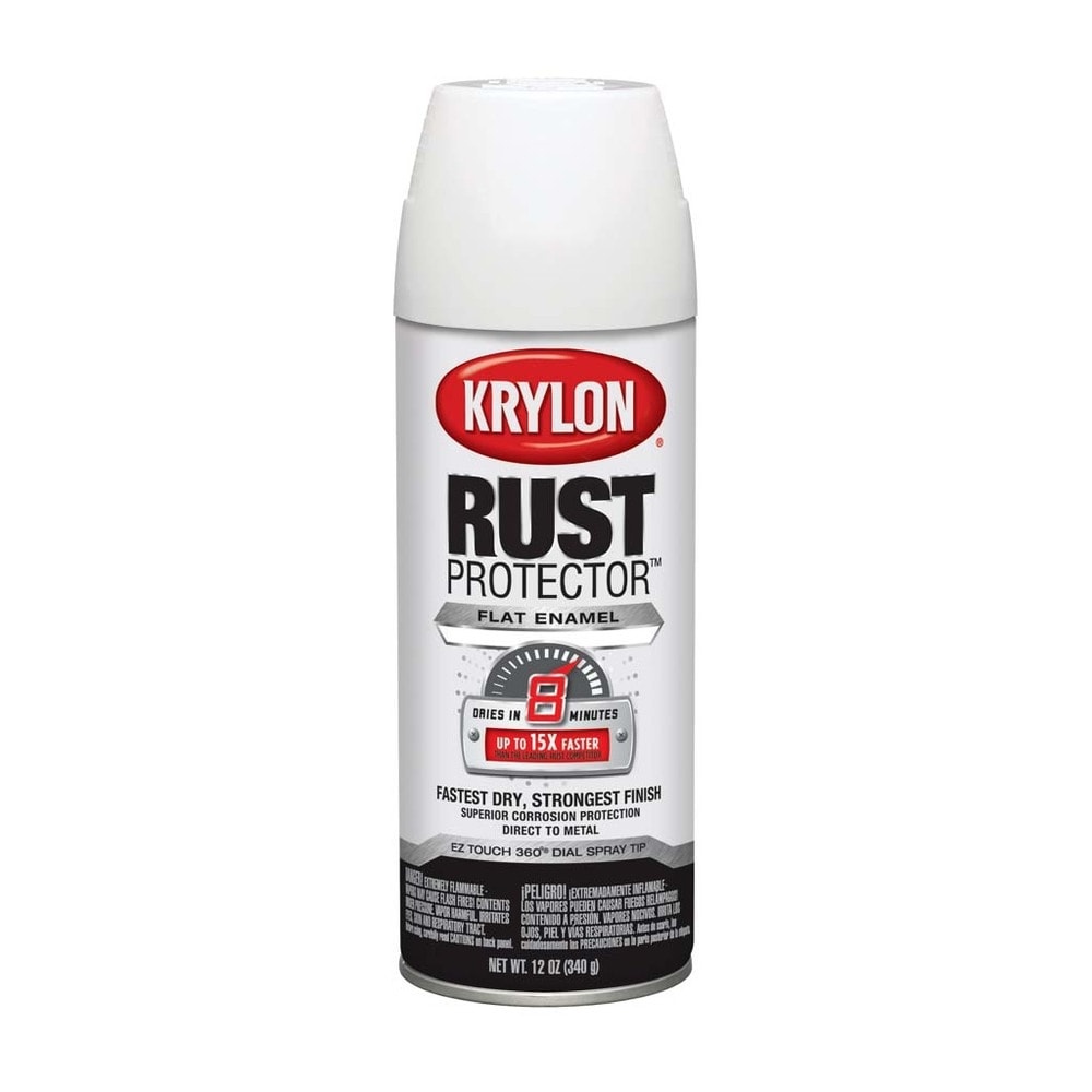 slide 1 of 1, Krylon Rust Protector Flat Enamel White Spray Paint, 12 oz